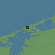 Shaded relief of the 49 km around Ostend, drawn from the GMTED2010 grid