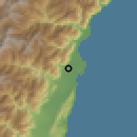 Shaded relief of the 58 km around Jí'ān, drawn from the GMTED2010 grid