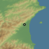 Shaded relief of the 58 km around Jiāoxī, drawn from the GMTED2010 grid