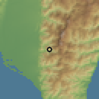 Shaded relief of the 58 km around Láiyì, drawn from the GMTED2010 grid