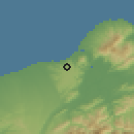 Shaded relief of the 58 km around Línkŏu, drawn from the GMTED2010 grid