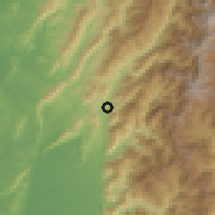 Shaded relief of the 58 km around Liùguī, drawn from the GMTED2010 grid