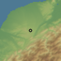 Shaded relief of the 58 km around Lóngtán, drawn from the GMTED2010 grid