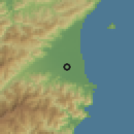 Shaded relief of the 58 km around Luódōng, drawn from the GMTED2010 grid