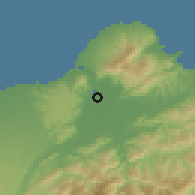 Shaded relief of the 58 km around Lúzhōu, drawn from the GMTED2010 grid