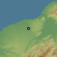 Shaded relief of the 58 km around Lúzhú, drawn from the GMTED2010 grid