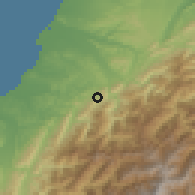 Shaded relief of the 58 km around Běipŭ, drawn from the GMTED2010 grid