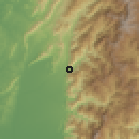 Shaded relief of the 58 km around Màolín, drawn from the GMTED2010 grid