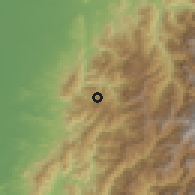 Shaded relief of the 58 km around Méishān, drawn from the GMTED2010 grid