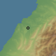 Shaded relief of the 58 km around Miáolì, drawn from the GMTED2010 grid