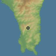 Shaded relief of the 58 km around Mŭdan, drawn from the GMTED2010 grid