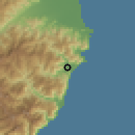 Shaded relief of the 58 km around Nán'ào, drawn from the GMTED2010 grid