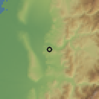 Shaded relief of the 58 km around Căotún, drawn from the GMTED2010 grid