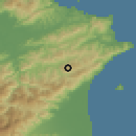 Shaded relief of the 58 km around Pínglín, drawn from the GMTED2010 grid