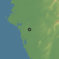 Shaded relief of the 58 km around Réndé, drawn from the GMTED2010 grid