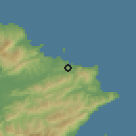 Shaded relief of the 57 km around Ruìfāng, drawn from the GMTED2010 grid