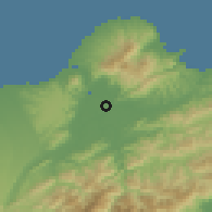 Shaded relief of the 58 km around Sānchóng, drawn from the GMTED2010 grid