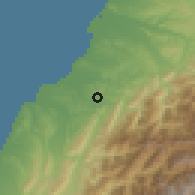 Shaded relief of the 58 km around Sānwān, drawn from the GMTED2010 grid