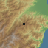 Shaded relief of the 58 km around Sānxīng, drawn from the GMTED2010 grid