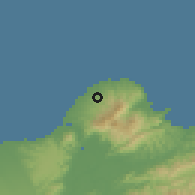 Shaded relief of the 57 km around Sānzhī, drawn from the GMTED2010 grid