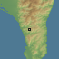 Shaded relief of the 58 km around Shīzi, drawn from the GMTED2010 grid