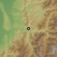 Shaded relief of the 58 km around Shuĭli, drawn from the GMTED2010 grid