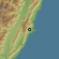 Shaded relief of the 58 km around Chénggōng, drawn from the GMTED2010 grid