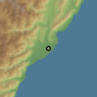 Shaded relief of the 58 km around Táidōng, drawn from the GMTED2010 grid