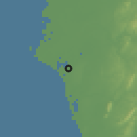 Shaded relief of the 58 km around Táinán, drawn from the GMTED2010 grid