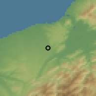 Shaded relief of the 58 km around Táoyuán, drawn from the GMTED2010 grid