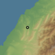 Shaded relief of the 58 km around Tóngluó, drawn from the GMTED2010 grid