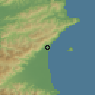 Shaded relief of the 58 km around Tóuchéng, drawn from the GMTED2010 grid