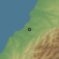 Shaded relief of the 58 km around Tóufèn, drawn from the GMTED2010 grid
