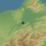 Shaded relief of the 58 km around Tŭchéng, drawn from the GMTED2010 grid