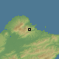 Shaded relief of the 57 km around Wànlĭ, drawn from the GMTED2010 grid