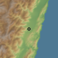 Shaded relief of the 58 km around Wànróng, drawn from the GMTED2010 grid