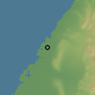 Shaded relief of the 58 km around Wúqī, drawn from the GMTED2010 grid