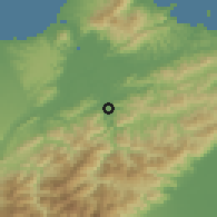 Shaded relief of the 58 km around Xīndiàn, drawn from the GMTED2010 grid