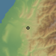 Shaded relief of the 58 km around Xīnshè, drawn from the GMTED2010 grid