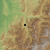 Shaded relief of the 58 km around Xìnyì, drawn from the GMTED2010 grid
