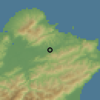 Shaded relief of the 58 km around Xīzhĭ, drawn from the GMTED2010 grid