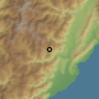 Shaded relief of the 58 km around Yánpíng, drawn from the GMTED2010 grid