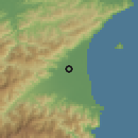 Shaded relief of the 58 km around Yílán, drawn from the GMTED2010 grid