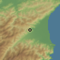 Shaded relief of the 58 km around Yuánshān, drawn from the GMTED2010 grid