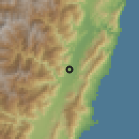 Shaded relief of the 58 km around Yùlĭ, drawn from the GMTED2010 grid