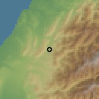 Shaded relief of the 58 km around Dàhú, drawn from the GMTED2010 grid
