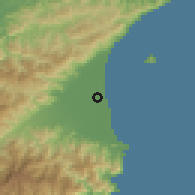 Shaded relief of the 58 km around Zhuàngwéi, drawn from the GMTED2010 grid