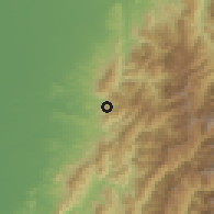 Shaded relief of the 58 km around Zhúqí, drawn from the GMTED2010 grid