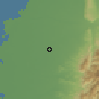 Shaded relief of the 58 km around Dàpí, drawn from the GMTED2010 grid