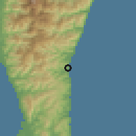Shaded relief of the 58 km around Dárén, drawn from the GMTED2010 grid